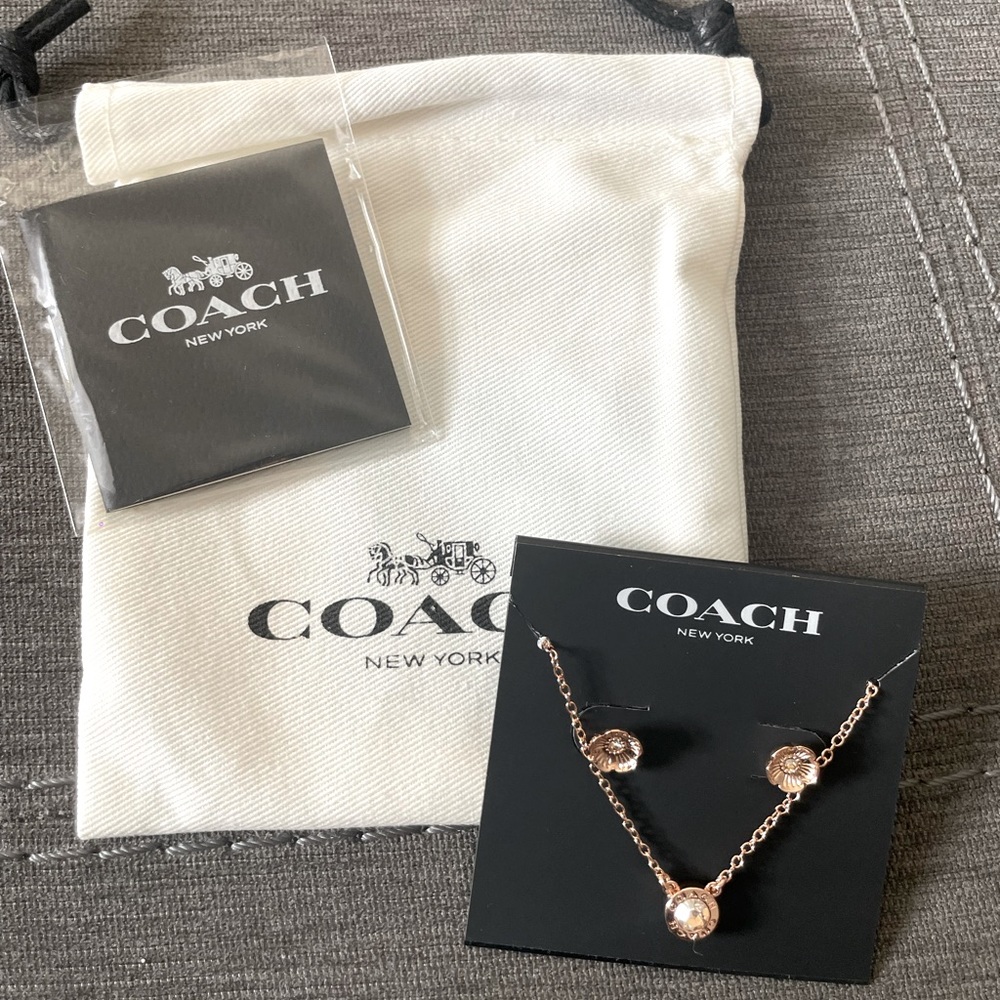Coach rose gold necklace and earrings set